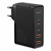 Zidni adapter za punjenje Baseus GaN2 Pro Quick Travel Charger 100W s dva USB-A i dva USB-C izlaza i uključenim USB-C kabelom - crni
