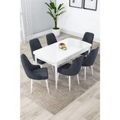 Hanah Home trpezarijski set Lia, sto na razvlacenje i 6 stolica, bela ploca, antracit tkanina Babyface