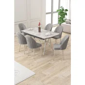 Hanah Home trpezarijski set Sim, sto na razvlacenje i 6 stolica, siva ploca Rampla, hromirane noge, siva tkanina Babyface