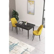 Hanah Home trpezarijski set Nil, sto i 2 stolice, ploca u dekoru crnog mermera, senf žuta tkanina Babyface
