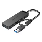 USB 3.0 vozlišče s 4 priključki, vmesnikom usb-c in usb 3.0 2-v-1 ter napajalnikom vention chtb 0,15 m