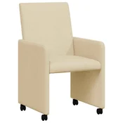 Vidaxl Jedilni stoli s kolesi 2 szt. krema 57 x 66 x 94 cm blago