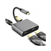 Adapter USB 3.1 tip C (M) - 2 x HDMI + USB 3.0 + PD 60W (4 u 1)
