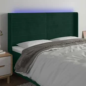 vidaXL LED posteljno vzglavje temno zeleno 183x16x118/128 cm žamet