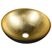SAPHO Elegantno Murano Črno-Zlato stekleno umivalnik, Premer 40cm, Pultna namestitev