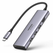 Ugreen CM511 HUB adapter USB-C - 3x USB 3.2/HDMI 4K/SD TF, siva