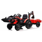 Elektrický traktor TOP-WORKER 12V s naberackami a prívesom, Jednomiestne, cervené