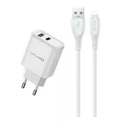 AWEI PD81L-EU mrežni punjač s USB i Type-C priključcima, 22,5 W, PD brzi punjač + Lightning kabel, BIJELA