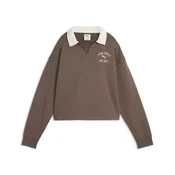 PUMA Varsity Fleece Relaxed Polo Sweatshirt Women, Clothing, Flat Bronze, L