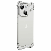 Minimalisticna maska Naked Metal s alu zaštitom rubova i staklom za zadnje kamere za iPhone 16 Plus - titanium silver