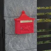 vidaXL Stenska Poštna Škatla Rdeča 40.5 x 15.5 x 44 cm Lit aluminij