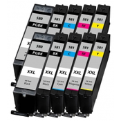 Komplet Canon PGI-580PGBK + CLI-581 (BK,C,M,Y)/Pixma TR7550, TR8550, TS6150, TS6151, TS6350, TS6351, TS8150, TS8151, TS8152, TS8350, TS9150, TS9155, TS9550, TS9551 kompatibilne XXL kartuše (10) - 2x PGBK XXL, 2x BK XXL, 2x C XXL, 2x M XXL, 2x Y XXL