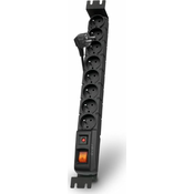 PremiumCord S8 FA Rack 1,5-metrski kabel, 8 vtičnic, prenapetostna zaščita, za rack, črna