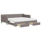 Vidaxl Izvlečna dnevna postelja s predali taupe 90x200 cm blago