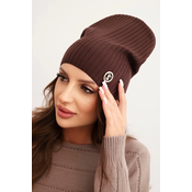 Kesi Womens ribbed cap with a decorative button made of wool and modal brown