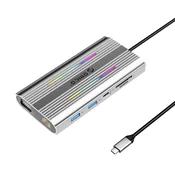 Orico XDR 12v1 RGB USB-C Docking Station (2x HDMI 4K, 1x VGA, RJ45...) - siva
