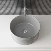 Nikcorp Okroglo keramično umivalno korito na pultu za kopalnico NIK obdelava valovita zunanjost mat bela 41x41x18 cm sanitarna keramika brez vrtine za pipo DIN priključitev