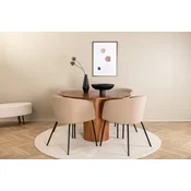 Venture Design Jedilna miza in komplet stolov Bianca okrogla miza in 4 stoli Berit 110x75 cm oreh bež