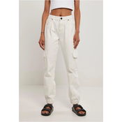 Womens Organic Stretch Denim Cargo Pants Grey White Raw