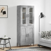 Greatstore Visoka komoda betonsko siva 69,5x34x180 cm inženirski les