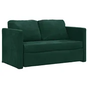 Vidaxl Talni raztegljiv kavč 2 v 1 temno zelen 122x204x55 cm žamet