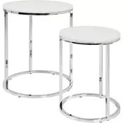 Mortens Furniture Enzo kavne mizice, komplet 2, 40 / 50 cm, bela / krom