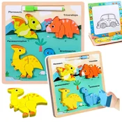 slomart Lesena sestavljanka 2v1 LEAN TOYS - Dinozavri s tablico
