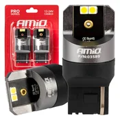 LED žarnica AMiO 7440 W21W Canbus Pro 4x3030 SMD, bela, 12V/24V