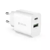 DEVIA SMART punjač za utičnicu USB+Type-C, 20W, PD brzi punjač, BIJELA ST385247