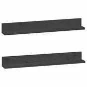 Vidaxl Stenske police 2 kosa siva 80x11x9 cm trdna borovina
