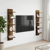 Stenska polica 2 kos Dimljen hrast 22 x 15 x 100 cm