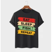 MAFIMI Majica Eat Sleep Fish Repeat, Crna