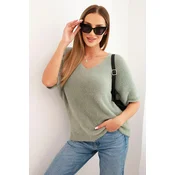 Kesi Włoski Womens sweater made of soft fluff with a V-neck and short sleeves dark mint