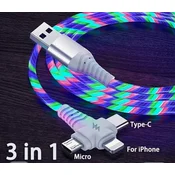 shumee Kabel za telefon 3v1 micro USB USB-C Apple 200CM svetleč