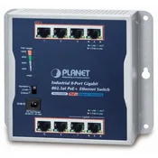Planet industrijsko plosko stikalo 8x 1Gb, 8x PoE 30/120W, 48-56V, IP30, -20/60 stopinj, brez ventilatorja