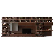 Casa Padrino luxury TV cabinet dark brown/brown/brass 576 x 60 x H. 224 cm - Huge solid wood living room cabinet - Living room furniture - Hotel furniture - Luxury furniture