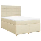 Vidaxl Box spring postelja z vzmetnico krem 140x190 cm blago