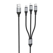 Hoco Kabel 3 v 1 USB-A na Lightning/Micro USB/USB-C Hoco 2,4 A, 1 m, X102, črn