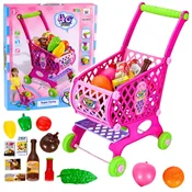 slomart Velik otroški nakupovalni voziček z izdelki LEAN TOYS, roza, 52 cm, 46 delov