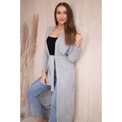 Long sweater with waist tie gray color