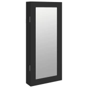 Zidni ormaric za nakit s ogledalom crni 30 x 8,5 x 67 cm