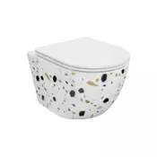 Mexen Lena WC školjka Rimless s tankim počasi zapirajočim pokrovom, duroplast, beli terrazzo kamen - 30224096