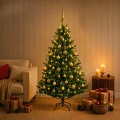 Umjetno božično drevo z okrasnimi kroglami 120 cm 150 LED