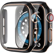 GS Ovitek 2 v 1 + kaljeno steklo za Apple Watch 4/5/6/SE 40 mm, črn/zlat
