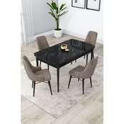 Hanah Home trpezarijski set Lia, sto na razvlacenje i 4 stolice, ploca u dekoru crnog mermera, kapucino tkanina Babyface