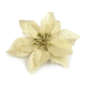 Poinsettia O14 cm z lureksom - zlata svetloba (10 kosov)