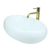 shumee GTM Design Aufsatzwaschbecken 60 cm - Glanz Modern Waschbecken ohne Hahnloch - Elegant Aufsatzwaschbecken Oval für Badezimmer und Gäste WC - nur Bad Waschbecken