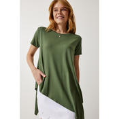 Happiness Istanbul Womens Khaki Asymmetric Viscose Knitted Tunic