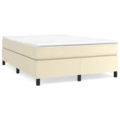 Vidaxl Posteljni okvir z vzmetmi krem 140x190 cm umetno usnje