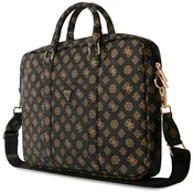 Torba za prenosnik Guess Peony Triangle Logo 16, eko usnje, snemljiv in nastavljiv trak - black